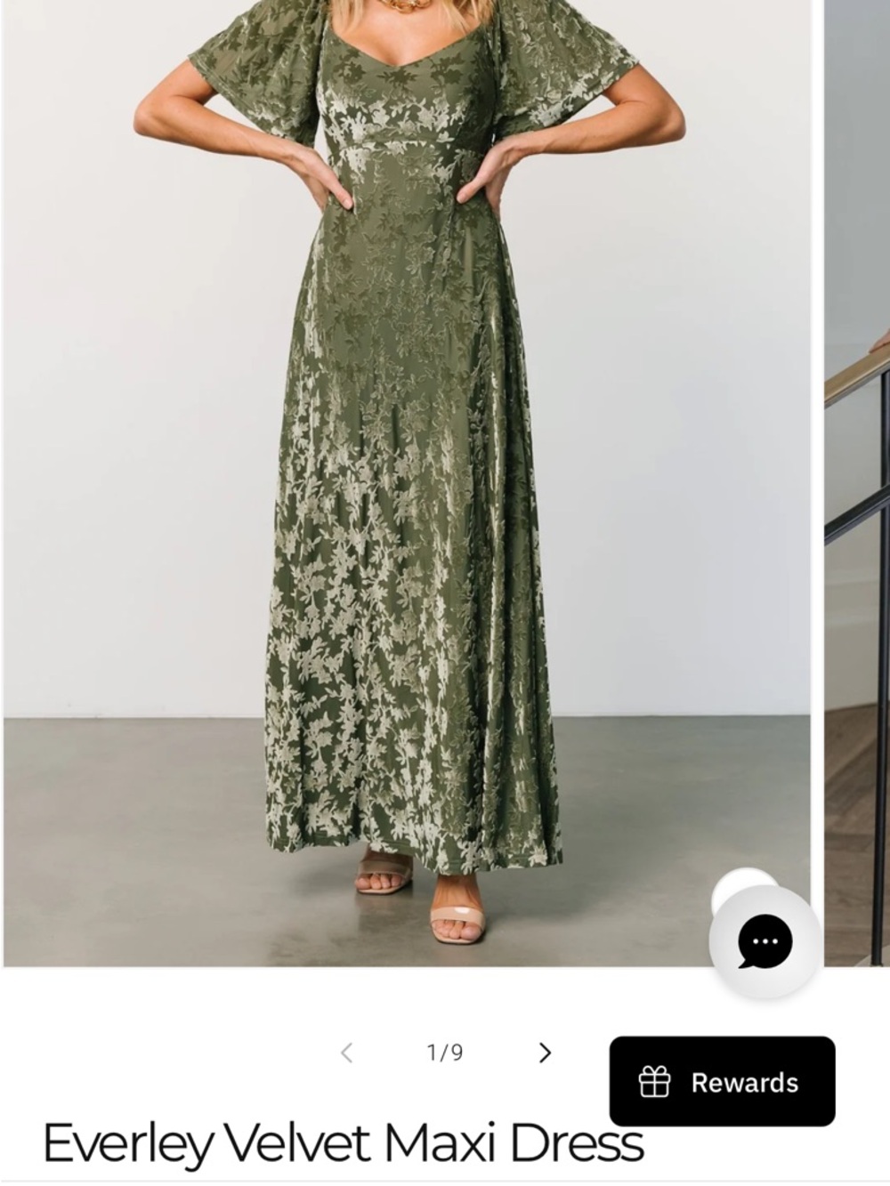 Baltic Born Everley Velvet Maxi Dress in Olive Green